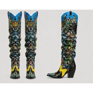 Snake skin pattern thigh-high over the knee boots eclectic colorful vibrant